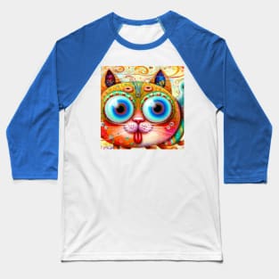 Chaotic and Colorful Fantasy Cat sticking out its Tongue Baseball T-Shirt
